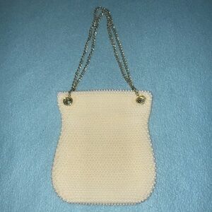 WALBORG vintage hand beaded pearl wristlet with gold chain NEW